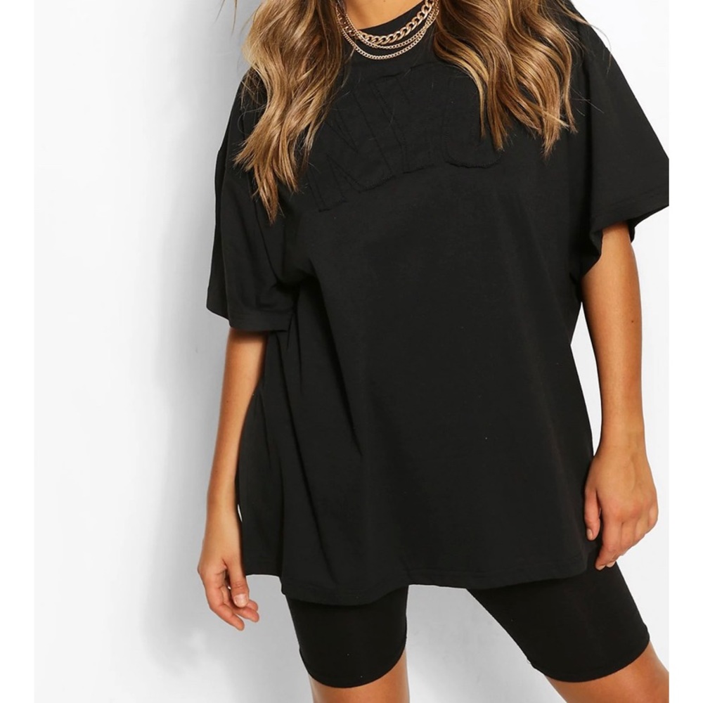 Boohoo NYC Embroidered Slogan Oversized T-Shirt